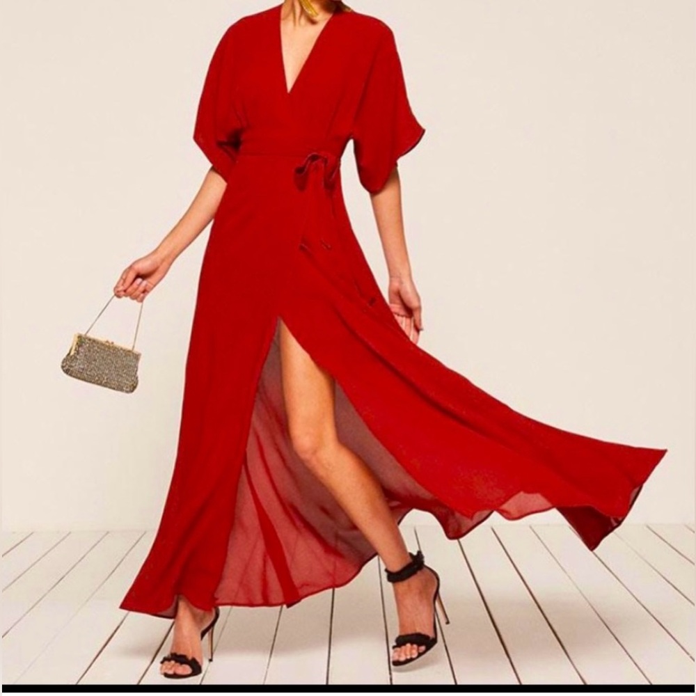Reformation Winslow Wrap Maxi Dress-Size XS-Cherry Red